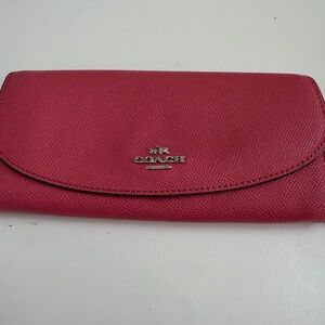 Coach Pink Crossgrain Leather Slim Envelope Wallet Silver Logo